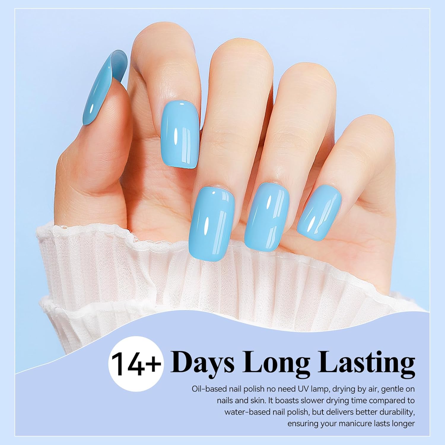 Blue Nail Polish Quick Dry Pastel Nail Lacquer Sheer Color, Light Blue Regular Fast Dry Fingernail Polish Bulk Non Gel Long-Lasting DIY Salon Gift For Women-Velvo Beauty