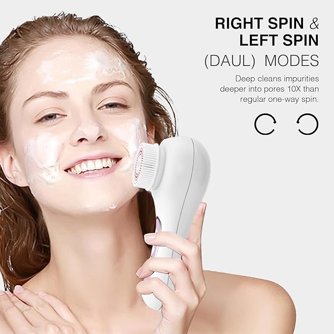 Face Scrubber Exfoliator,Facial Cleansing Brush Rechargeable IPX7 Waterproof with 5 Brush Heads,Electric Face Spin Brush for Exfoliating, Massaging and Deep Cleansing-Velvo Beauty