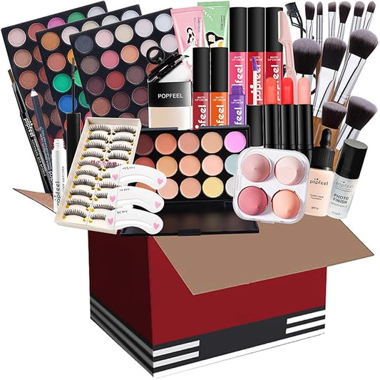 All-in-one Holiday Makeup Gift Set | Full Makeup Kit for Women Essential Starter Bundle Include Eyeshadow Palette Lipstick Blush Cream Concealer Face Powder Eyeliner Mascara Lipgloss Brush-Velvo Beauty