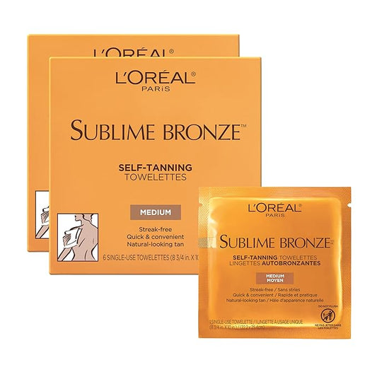 L'Oreal Paris Sublime Bronze Self Tanning Towelettes, Streak-Free, Natural Looking Tan, 6 ct-Velvo Beauty