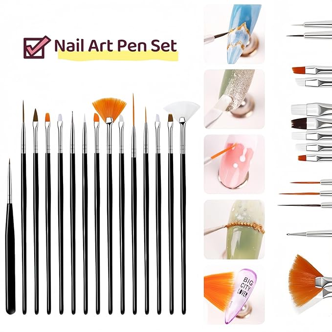36Pcs Nail Art Brush Set, Acrylic Nail Brushes, Dotting Tools, Liner & Dust Brush, Drawing Pens For Gel Polish, sponge Polishing Rubs, Professional Nail Art Tools For Beginners & Salon Home Use-Velvo Beauty