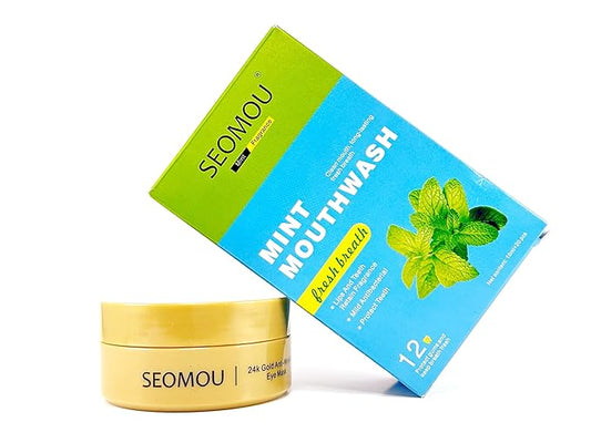 24K Gold Eye Mask Anti-Wrinkle 60 pieces + Portable Mint MouthWash Included Antibacterical Long Lasting Plant Extract 20 pieces-Velvo Beauty