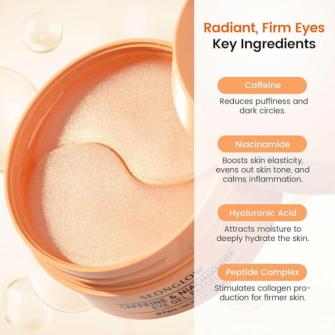 Caffeine Under Eye Patches: 30 Pairs Korean Hydrogel Eye Masks for Dark Circles Puffiness Relief with Niacinamide Hyaluronic Acid - Undereye Brightening Hydrating Anti-Wrinkle Treatment-Velvo Beauty