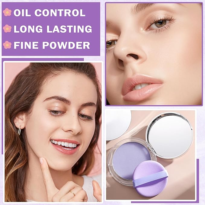AIUEO Lavender Matte Setting Powder Sunscreen Powder Oil Control Blurring Pressed Powder Refreshing and Comfortable Purple Face Powder Makeup, Polvo Compacto De Maquillaje-Velvo Beauty