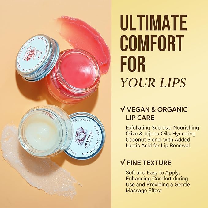 Coconut Lip Scrub - Gentle Exfoliation & Conditioning for Chapped Lips - 0.53oz Sugar Vegan Polish-Velvo Beauty