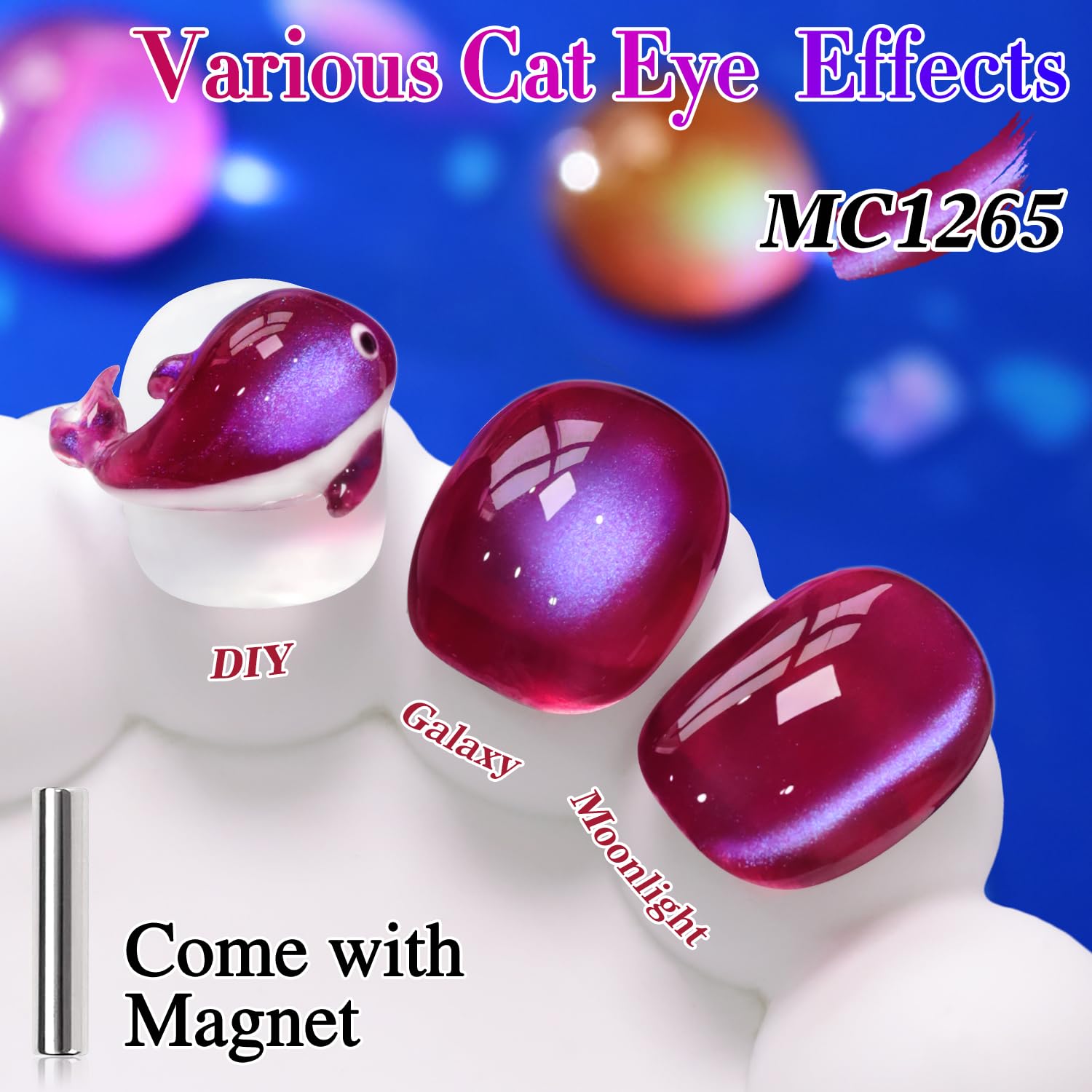 Double Rhythm Jelly Glass Cat Eye Gel Polish with Magnet 15ML Holographic Glitter Shimmer Translucent Sheer Color Magnetic Nail Polish Salon DIY at Home (Burgundy Purple-MC1265)-Velvo Beauty