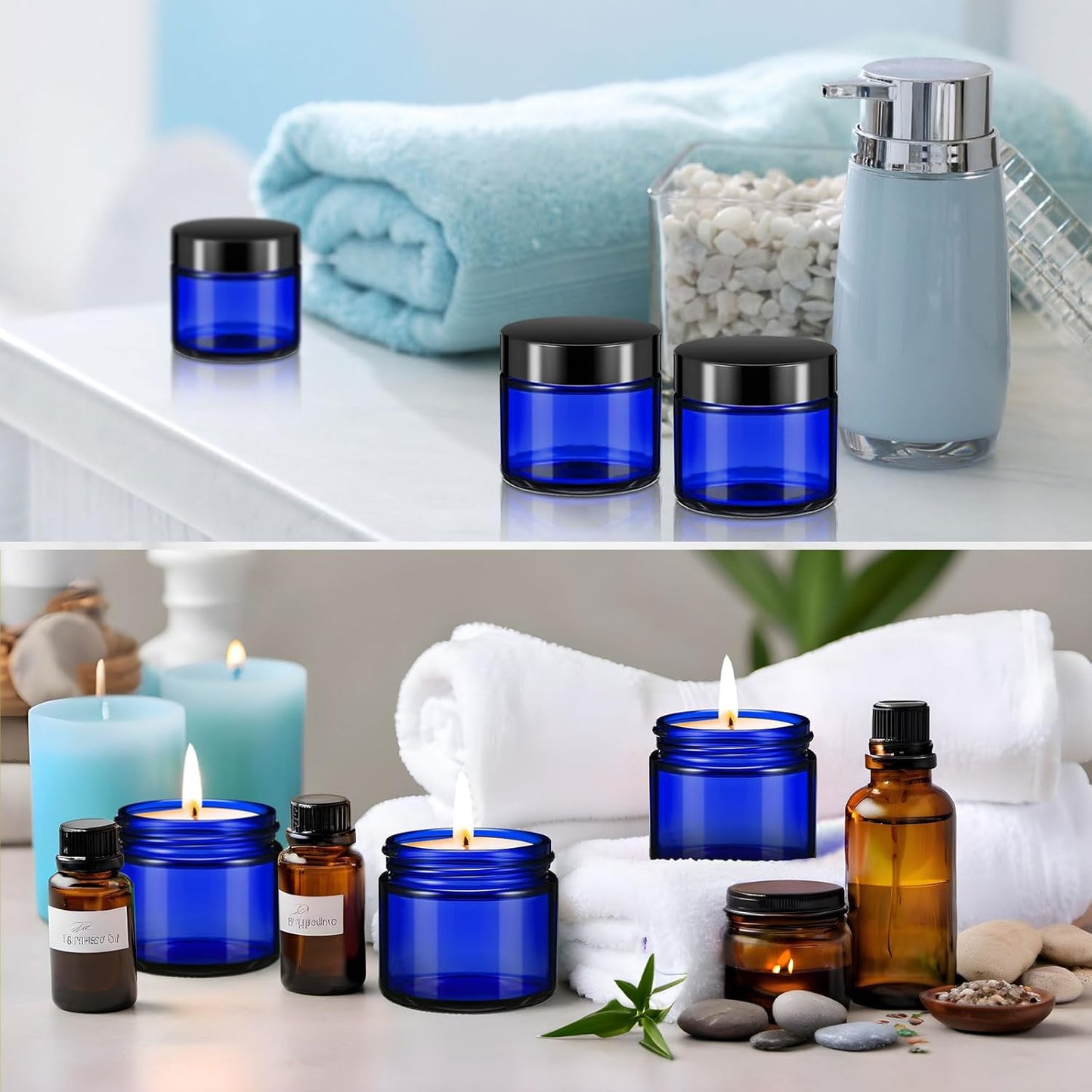 Domensi 32 Pcs 2 oz Glass Jars with Lids Travel Size Round Leakproof Empty Cosmetic Jars with Inner Liners Lid for Storing Makeup Lotions Face Cream Ointments Candle DIY Making (Cobalt Blue)-Velvo Beauty