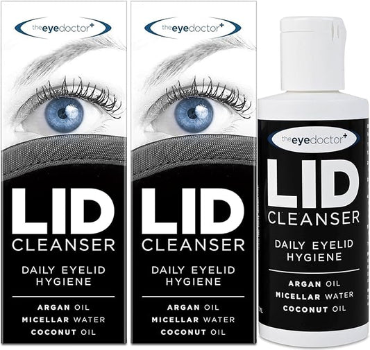 The Eye Doctor Lid Cleanser Twin Pack - Eyelid Cleanser Remove Debris Dirt & Make-up from Eyelids - Suitable for Sensitive Eyes - Contains Argan Oil Coconut Oil & Micellar Water 2X 100ml Bottles-Velvo Beauty