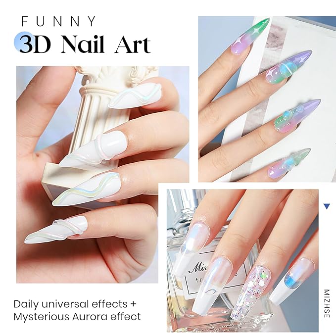 MIZHSE Non-Sticky Solid Builder Gel, Aurora Blue and Clear Sculpting Gel for Nails, Mermaid Pearl Building Carving Modeling Hard Extension 3D Nail Art Salon Home DIY-Velvo Beauty