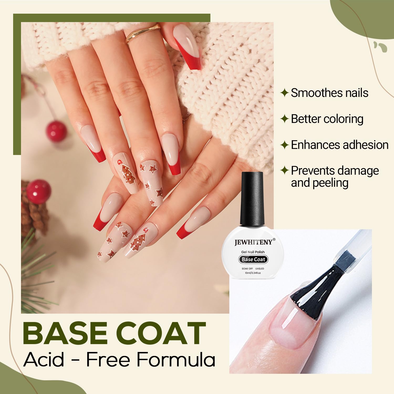 JEWHITENY 2 Bottles 10ML Gel Top Coat and Base Coat Set Gel Polish Long Lasting Glossy Shine Effect DIY Nail Art Design Need U V Lamp Curing-Velvo Beauty