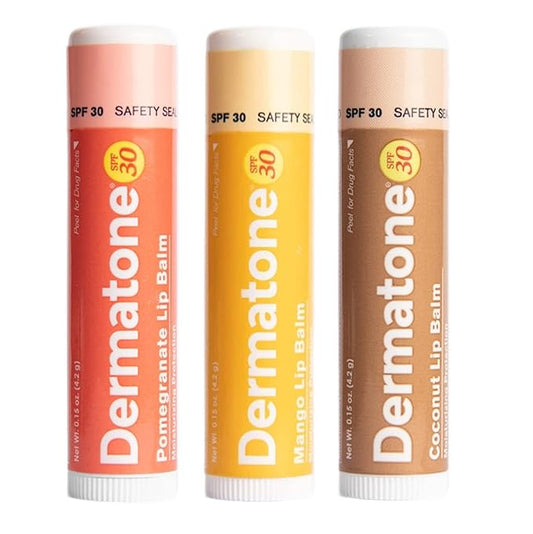 Dermatone Lip Balm Fruit Variety Pack | Moisturizing Lip Care | Soothes & Heals Chapped Lips | Aloe, Tea Tree Oil | 3-Pack (Coconut, Mango, Green Tea)-Velvo Beauty
