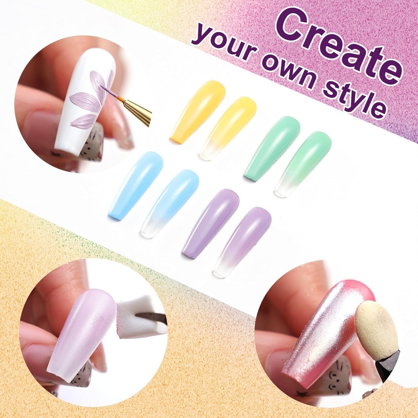 Gradient Painting Gel, 4 Bright Colors Ombre Gel Nail Polish Spring Summer Light Blue Green Sponging for Pigment Pat Aura Nails French Manicure Soak Off UV DIY Nail Art Ice Cream Dream Set-Velvo Beauty