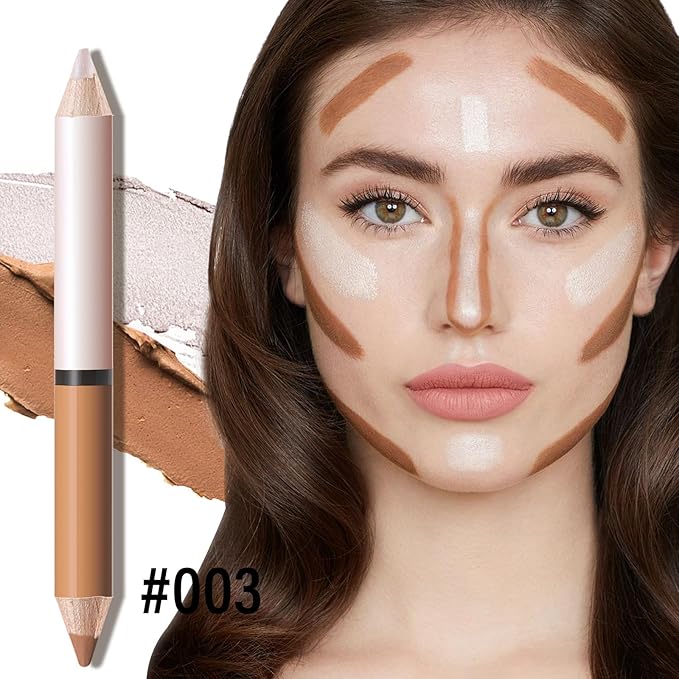 2 in 1 Cream Bronzer and Highlighter Stick,Cream Dual-Ended Highlight Contour Stick,Long Lasting & Waterproof Face Brighten Make up Pen-Velvo Beauty