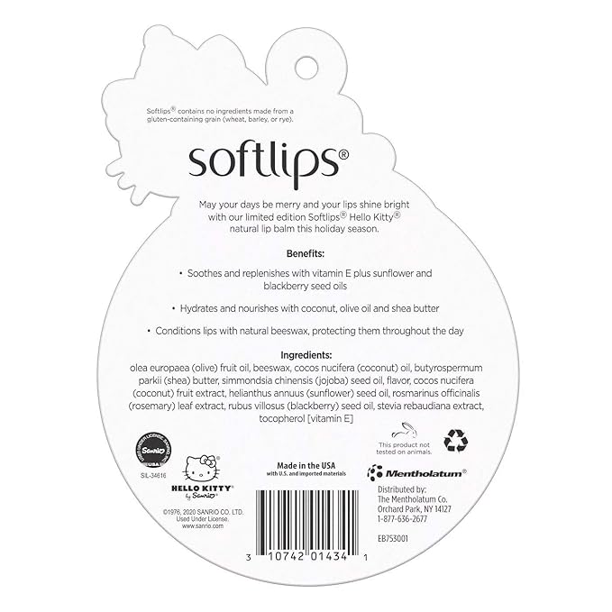 Hello Kitty Limited Edition Softlips Ornament Natural Lip Balm 3-Pack Vanilla Chai, Frosted Cranberry, Sugar Cookie, Holidays 2020-Velvo Beauty