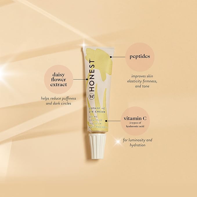 Honest Beauty Vitamin C Depuff Brightening Eye Cream | Reduces Dark Circles | Vitamin C, Daisy Flower Extract, Hyaluronic Acid | EWG Verified, Vegan + Cruelty Free | 0.5 fl oz-Velvo Beauty