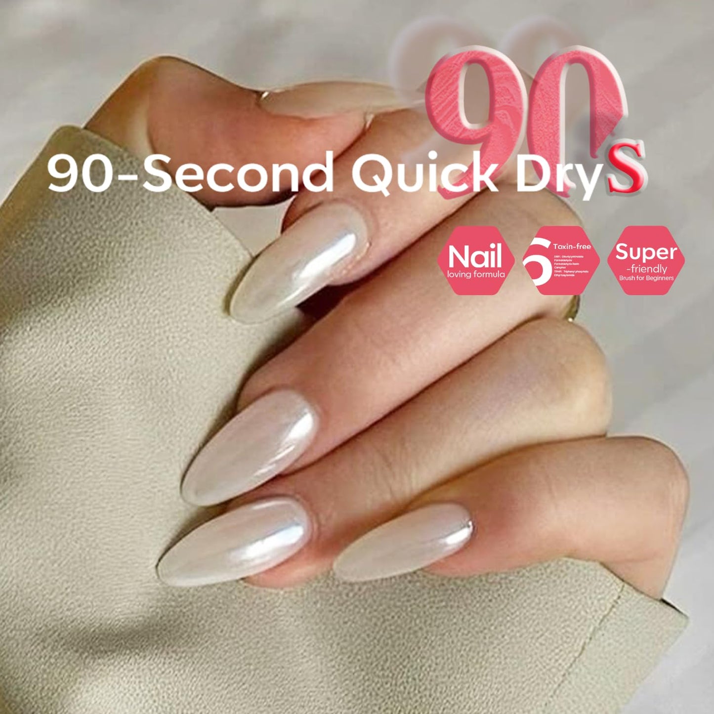 modelones Pearl White Nail Polish, Shimmer Glitter White 15 ml Quick Dry Nail Lacquer Strengthener Long Last Shine Fingernail Toe Nail Art DIY Home Travel Manicure Gift for Women Girls 0.5 Fl Oz-Velvo Beauty