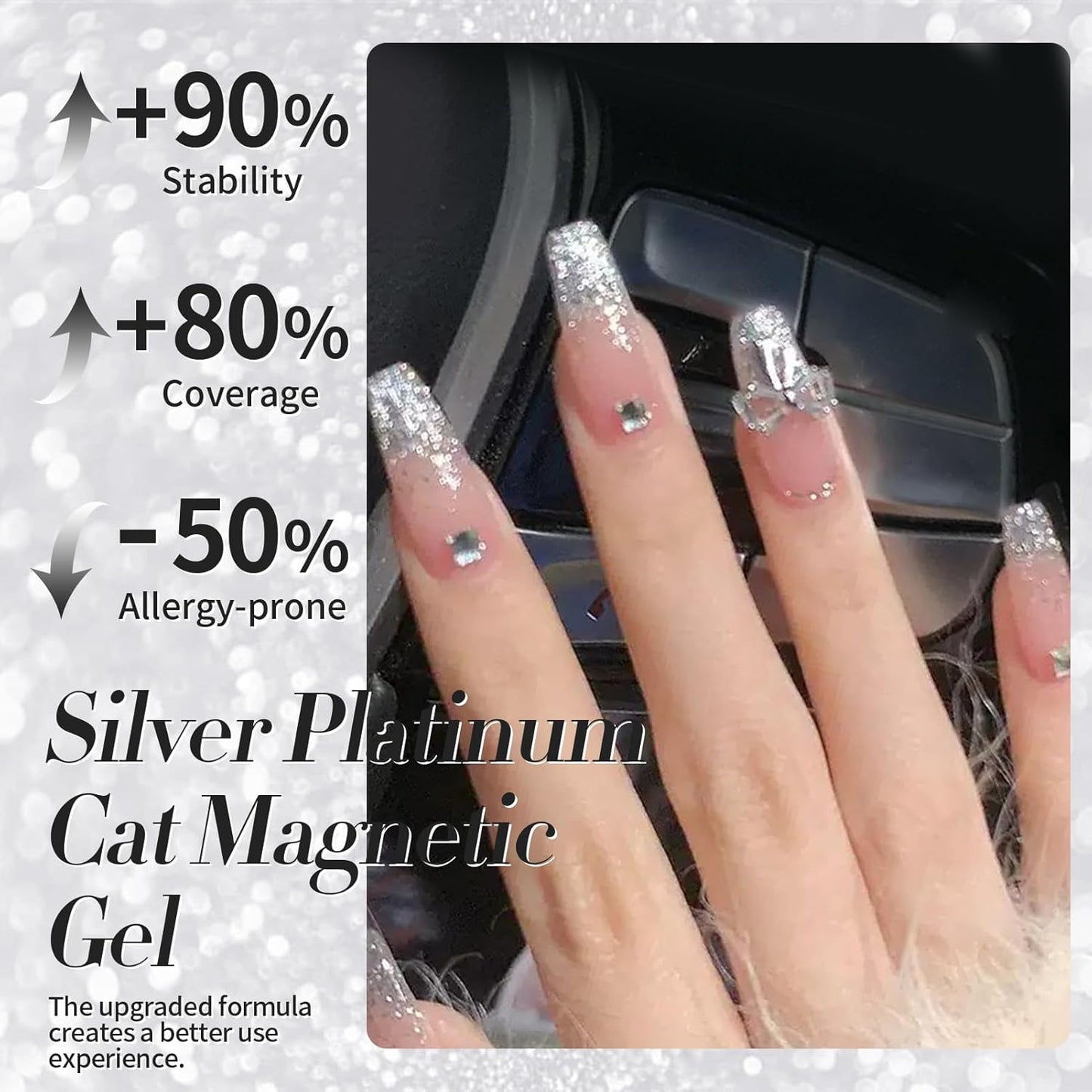 Born Pretty Cat Magnetic Eye Gel Nail Polish, Silver Platinum Cat Magnetic Gel, Sparkle Glitter Magnetic Soak Off U v Nail Gel Diy Art Manicure Nail Salon Varnish 15ML-Velvo Beauty