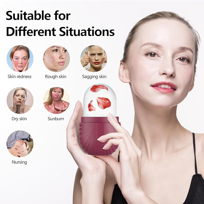 Ice Roller for Face and Eye, Silicone Ice Facial Roller Ice Holder, Face Ice Mold Skin Care, Face Icers Reusable Ice Cube Roller for Shrink Pores Anti Wrinkle Reduce Puffiness, Rose-Velvo Beauty