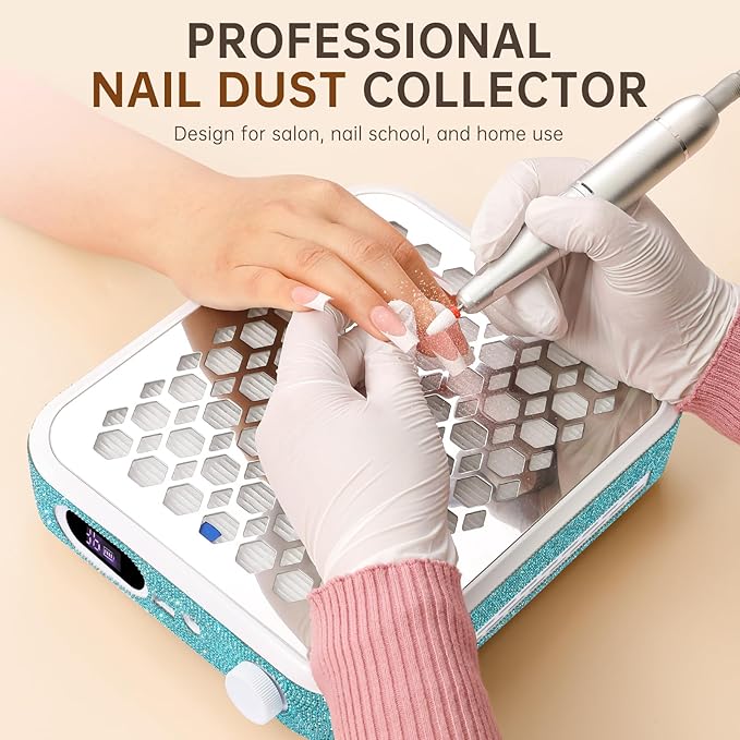 Nail Dust Collector, Rechargeable Dust Collector Nail Tech, Powerful Vacuum Fan Vent Dust Collector Extractor Dust Suction Machine for Acrylic Nails Polishing, Nail Salon&Home, Blue-Velvo Beauty