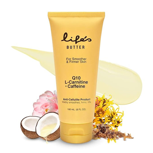 LIFE'S BUTTER Anti-Cellulite Cream - 100% Natural - Made in USA - Cruelty-Free - Hypoallergenic - Best Cellulite Reduction - Skin Firming + Tightening for Women L-Carnitine + CoQ10 + Caffeine – 6oz-Velvo Beauty