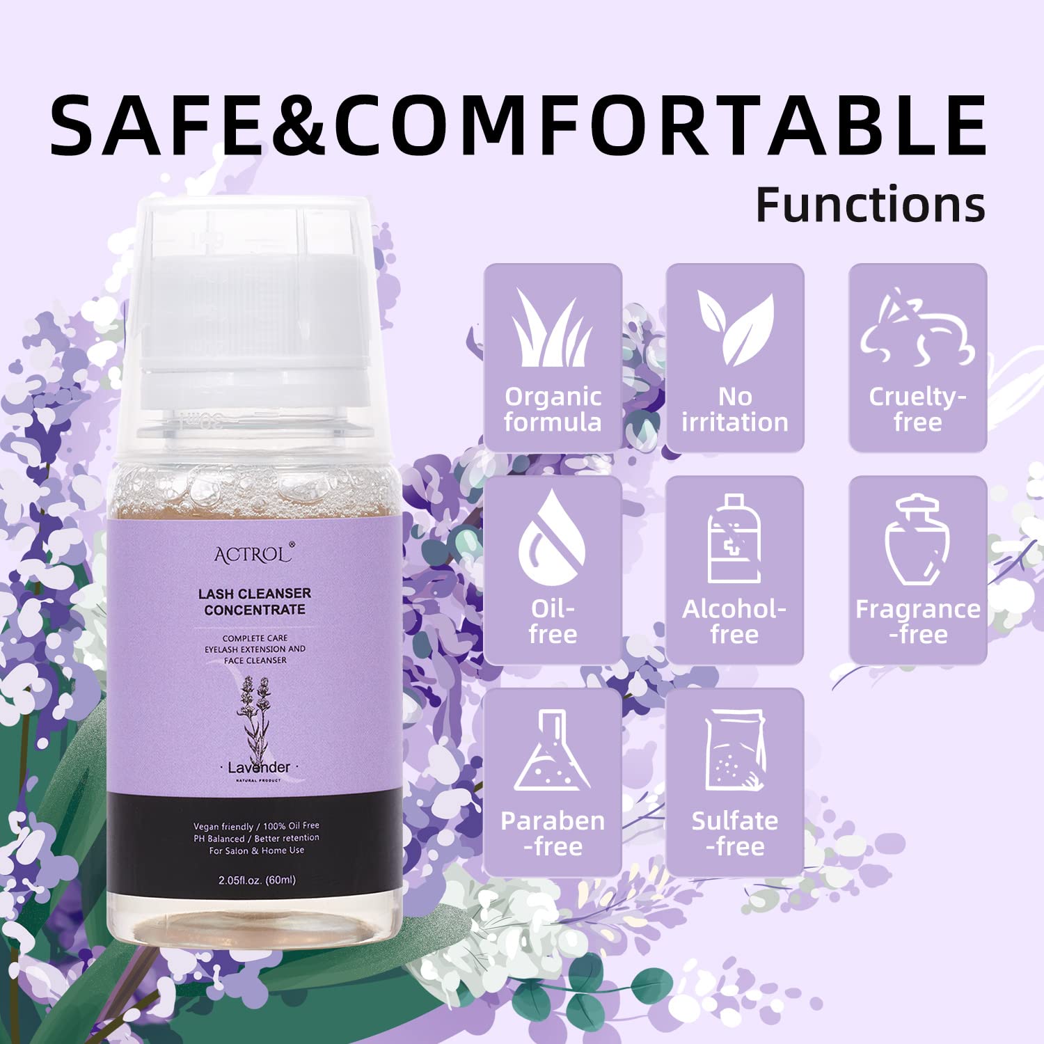 Eyelash Cleanser Concentrate 60ml Lavender Professional Lash Shampoo Foaming Cleanser DIY Wash for Extensions Lashes with Salon Home Care-Makes 12 Bottles-Velvo Beauty