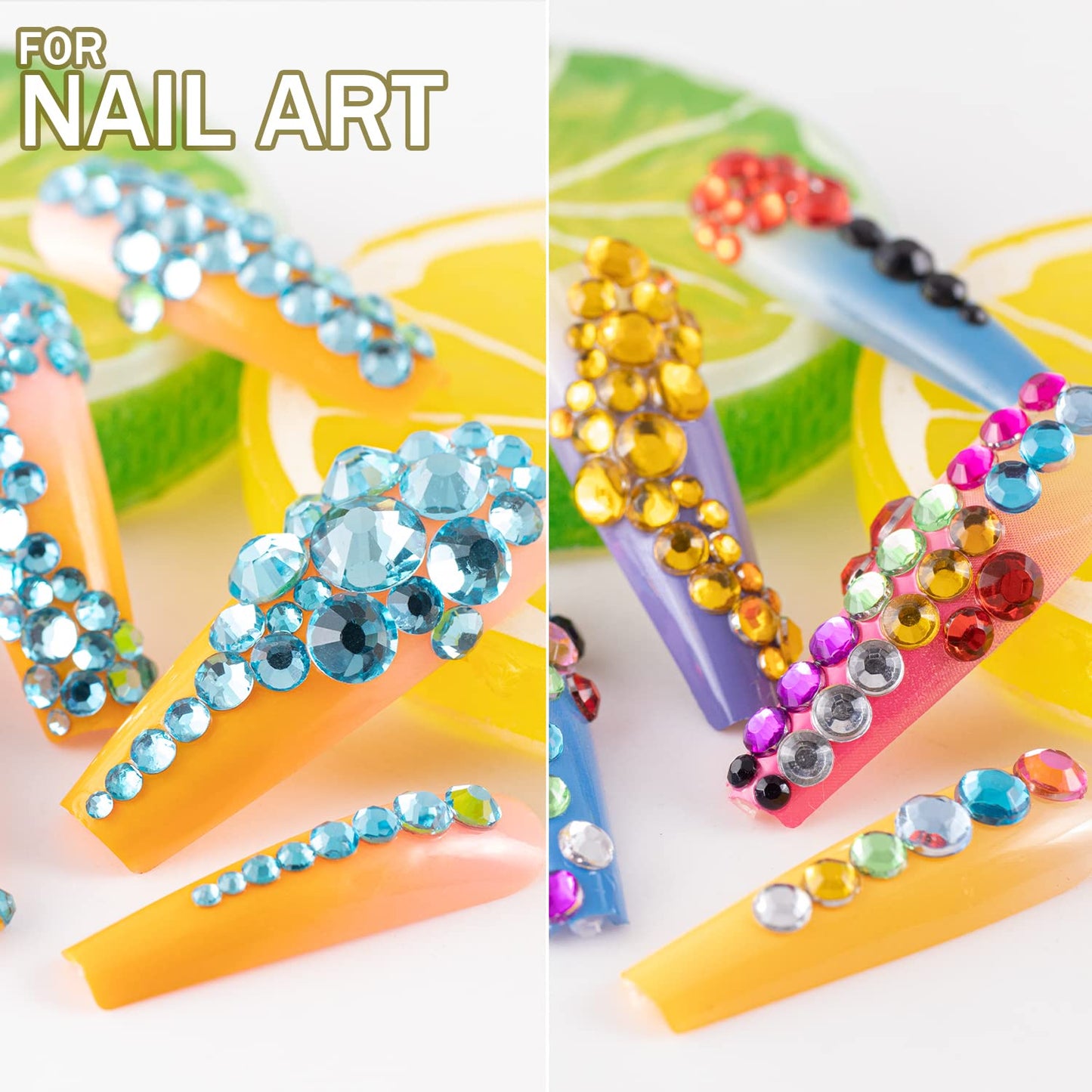 Two Packs of Flatback Rhinestones 4520 Pcs Colorful Nail Art Rhinestones Flatback Crystal Colorful+Lake Blue Rhinestone with Picker Pencil and Tweezer for Nail Art and Decoration-Velvo Beauty