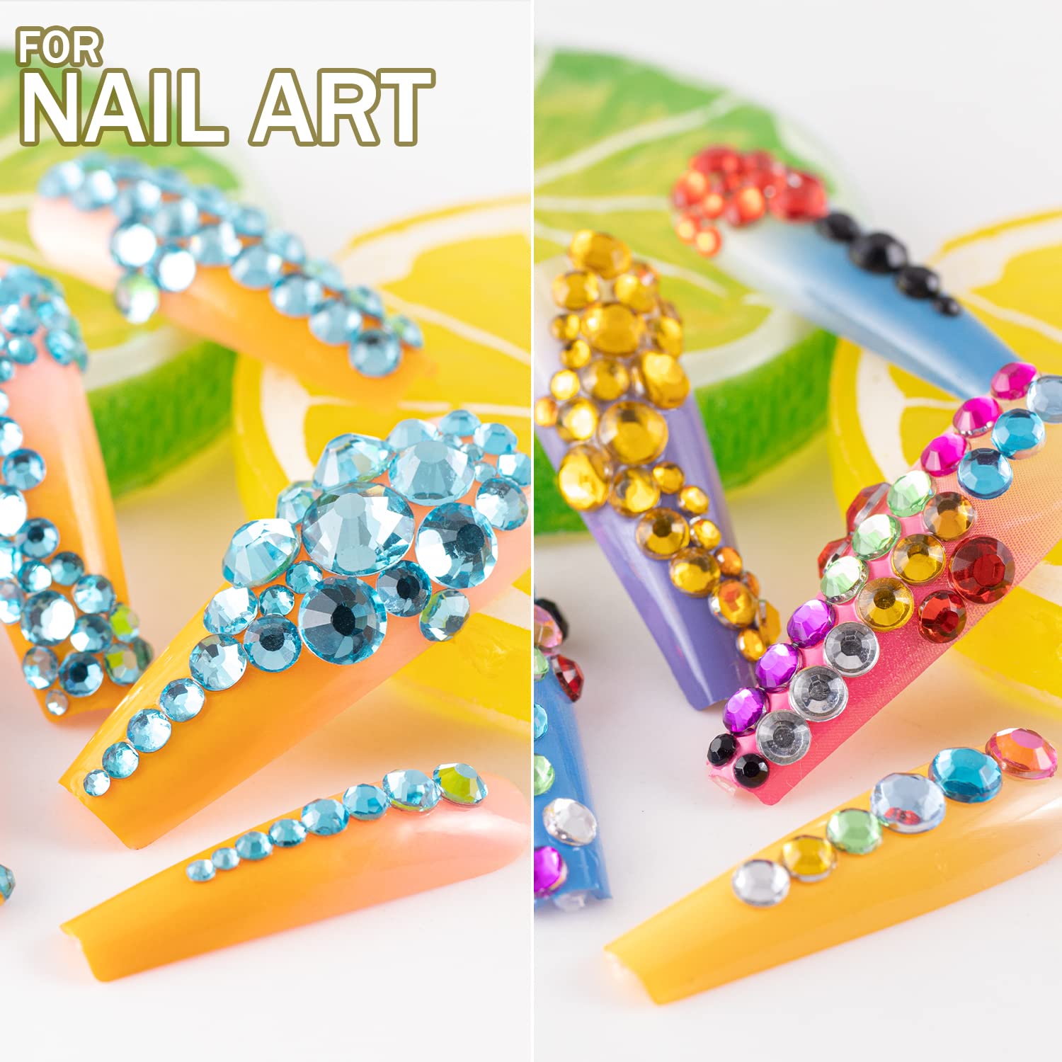 Two Packs of Flatback Rhinestones 4520 Pcs Colorful Nail Art Rhinestones Flatback Crystal Colorful+Lake Blue Rhinestone with Picker Pencil and Tweezer for Nail Art and Decoration-Velvo Beauty