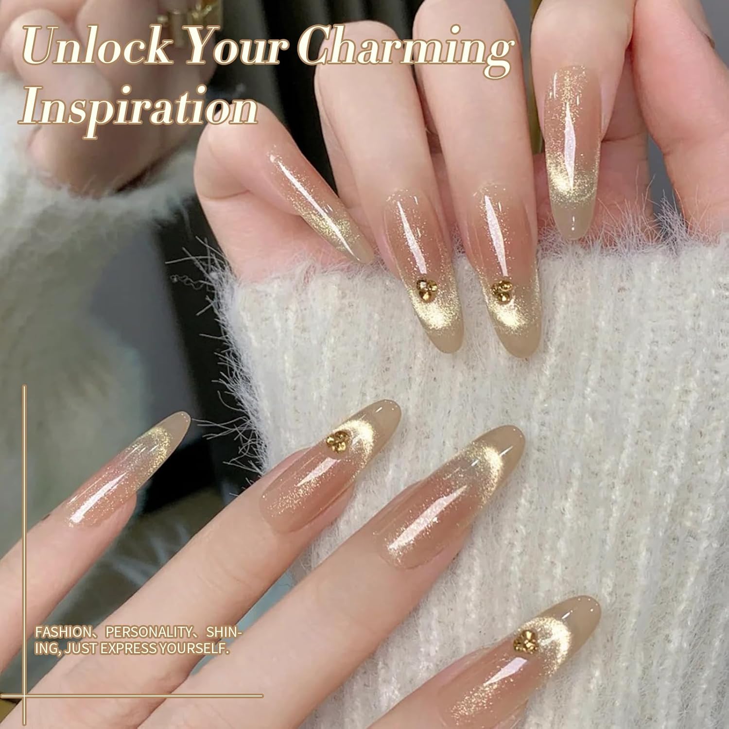 Born Pretty Cat Magnetic Eye Gel Nail Polish Champagne Gold Holographic Glitter Gel Polish Glass Magnetic Gel Nail Polish 15ML-Velvo Beauty