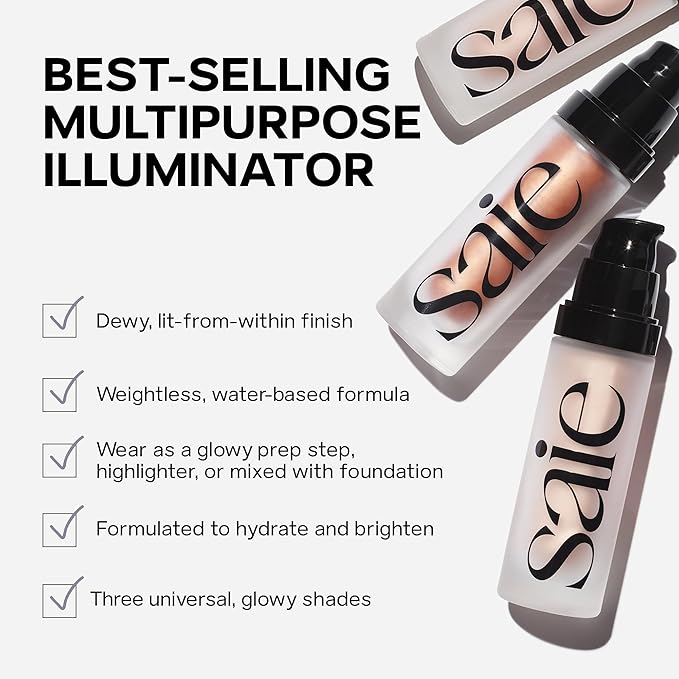 Saie Glowy Super Gel - Hydrating Makeup Primer and Illuminating Glow Serum Enriched with Vitamin C and Squalane Oil - All-Over Liquid Highlighter Makeup for Instant Glass Skin - Roseglow (1 oz)-Velvo Beauty