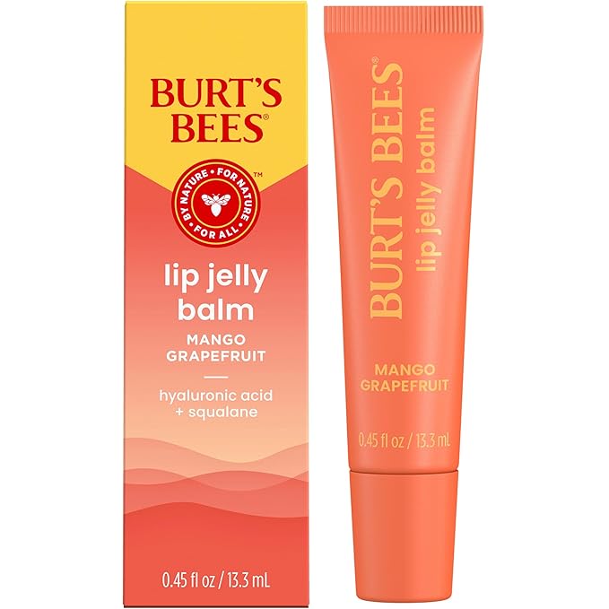 Burt’s Bees Mango Grapefruit Lip Jelly Balm, With Hyaluronic Acid and Squalane Moisturizer To Instantly Hydrate Lips, Lip Gloss With Responsibly Sourced Beeswax, Tint-Free, Lip Treatment, 0.45 oz.-Velvo Beauty