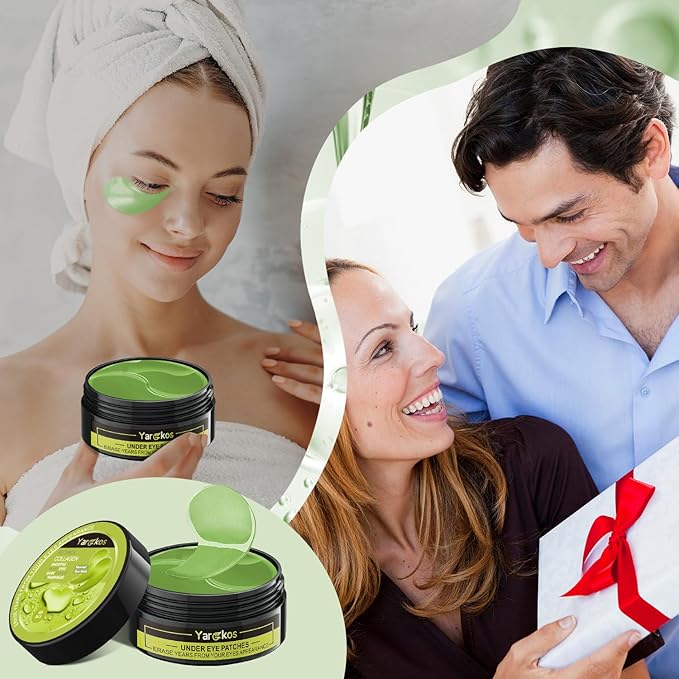 60 Pcs Green Under Eye Patches with 5 Pieces Travel 24K Gold Eye Mask, 30 Pairs Undereye Mask for Dark Circles Puffy Eye Treatment, Collagen Gel Pads Hydrating for Eye Bag Puffiness Wrinkle-Velvo Beauty