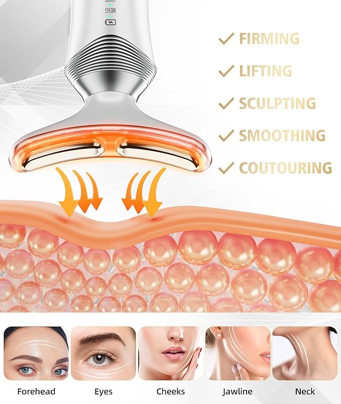 9-in-1 Red-Light-Therapy-for-Face-and-Neck, Portable Facial Massager Tool with Adjustable Vibration & Thermals for Wrinkles, Double Chin, White-Velvo Beauty