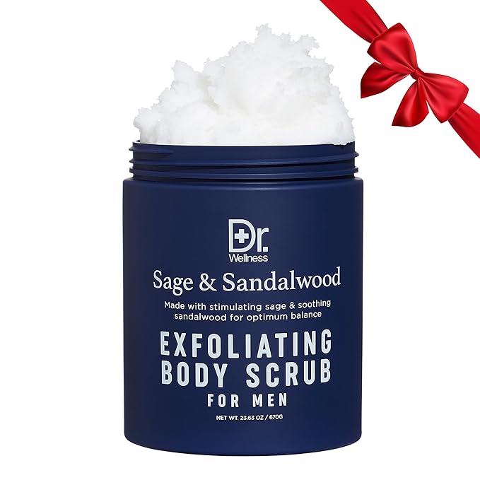 Dr. Wellness Body Scrub for Men- Ultimate Exfoliating Scrub Infused with Sage & Sandalwood, Men’s Body Wash in Jar with Twist Top, 23 oz, For All Skin Types-Velvo Beauty