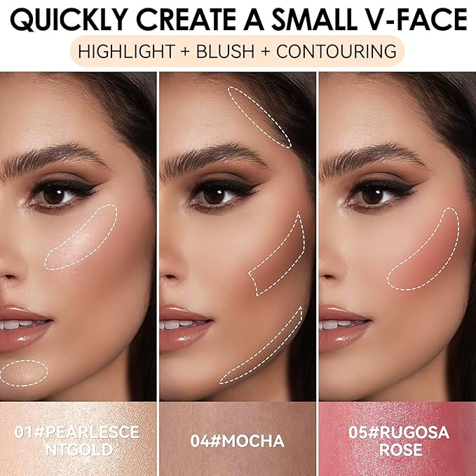 3 Pcs Face Contour Sticks Set, Shades with Highlighter & Contour & Blush Sculpted Complexion Wand Contour Long Lasting Natural Buildable Highlighters Contour Contouring Bronzer (01, 05, 06)-Velvo Beauty