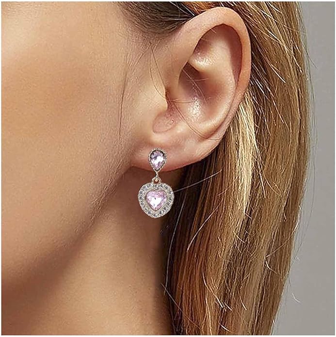 Vintage Emerald Heart Earrings Emerald Cz Teardrop Earrings Rhinestone Heart Drop Earrings Green Gemstone Stud Earrings Jewelry for Women(Green)-Velvo Beauty