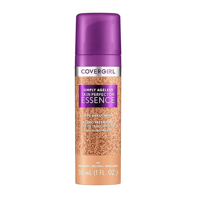 Covergirl Simply Ageless Skin Perfector Essence Foundation, 40 Medium, Tinted Skin Perfector, Skincare Makeup Hybrid, Sheer Tint, Radiant Finish, Skin-Like Finish, Vegan Formula, 1.0oz-Velvo Beauty