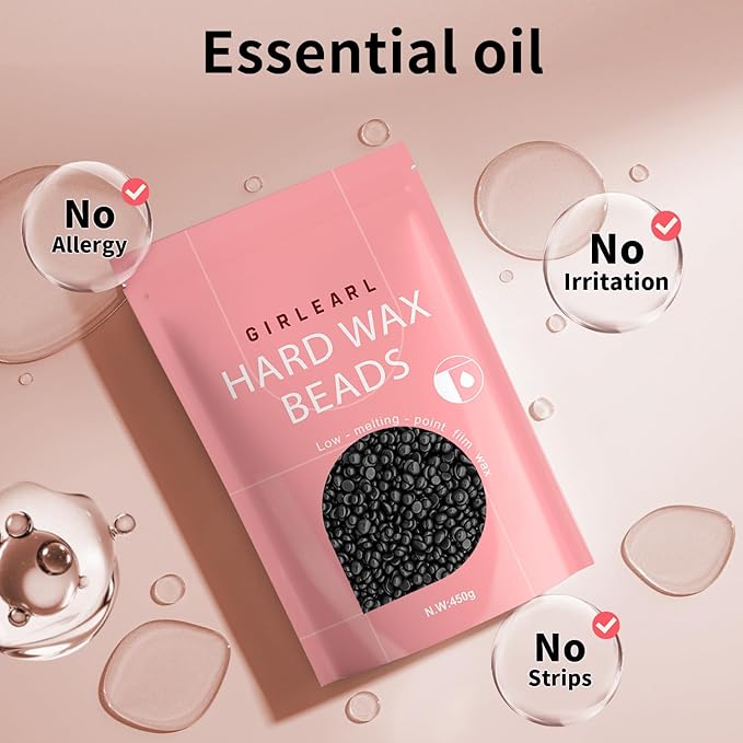 Hard Wax Beads, 1lb Wax Beans for Hair Removal, Hard Wax for Sensitive Skin at Home, Wax Refill Perfect for Legs, Facial, Brazilian Bikini, Eyebrow and Full Body for Women and Men (Black)-Velvo Beauty