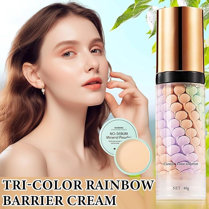 One Step Color Corrector,Natural Isolation Cream,Face Primer Makeup Tricolor Moisturizer,Correcting Primer Concealer Foundation,Setting Powder,Makeup Brushes,Makeup Sponges（4PCS)-Velvo Beauty