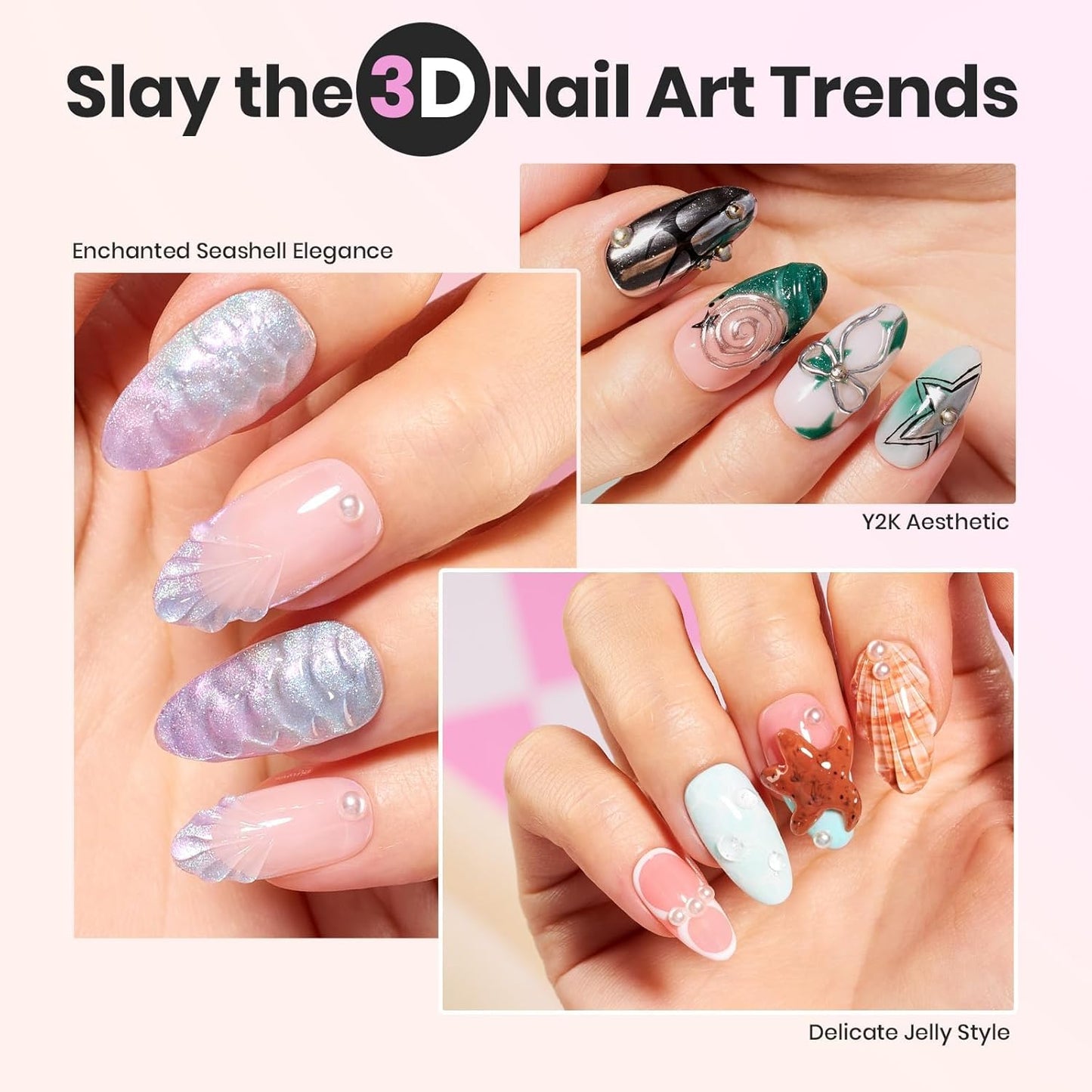 Beetles Solid Builder Gel for Nails, 20g *4 Colors Clear Pink White 3D Sculpting Gel Non-Sticky Hand Carving Nail Glue for 3D Nail Art with 3D Mold Chrome Nail Powder Tools Salon DIY at Home-Velvo Beauty