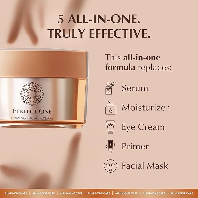 PERFECT ONE Firming Facial Cream - Helps The Skin Appear Firmer & Brighter - All-in-One Ultra Hydrating Serum, Moisturizer, & Eye Cream - With Niacinamide, Collagen, Squalane & Hyaluronic Acid, 50g-Velvo Beauty