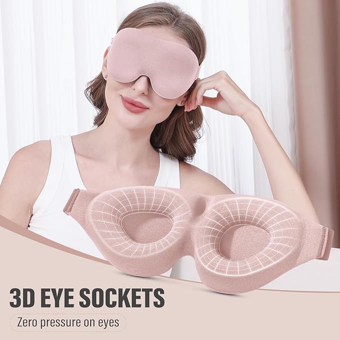 YIVIEW Sleep Mask for Side Sleeper, Complete Light Blocking 3D Pink Sleeping Eye Mask, Soft Breathable Eye Cover for Women Men, Relaxing Zero Pressure Night Blindfold-Velvo Beauty
