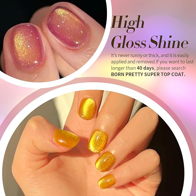 Born Pretty Cat Magnetic Eye Gel Nail Polish Spring Summer Neon Shimmer Glitter Holographic Aurora Rainbow Cat Magnetic Gel Polish Nail Art Manicure DIY at Home 6PCS-Velvo Beauty