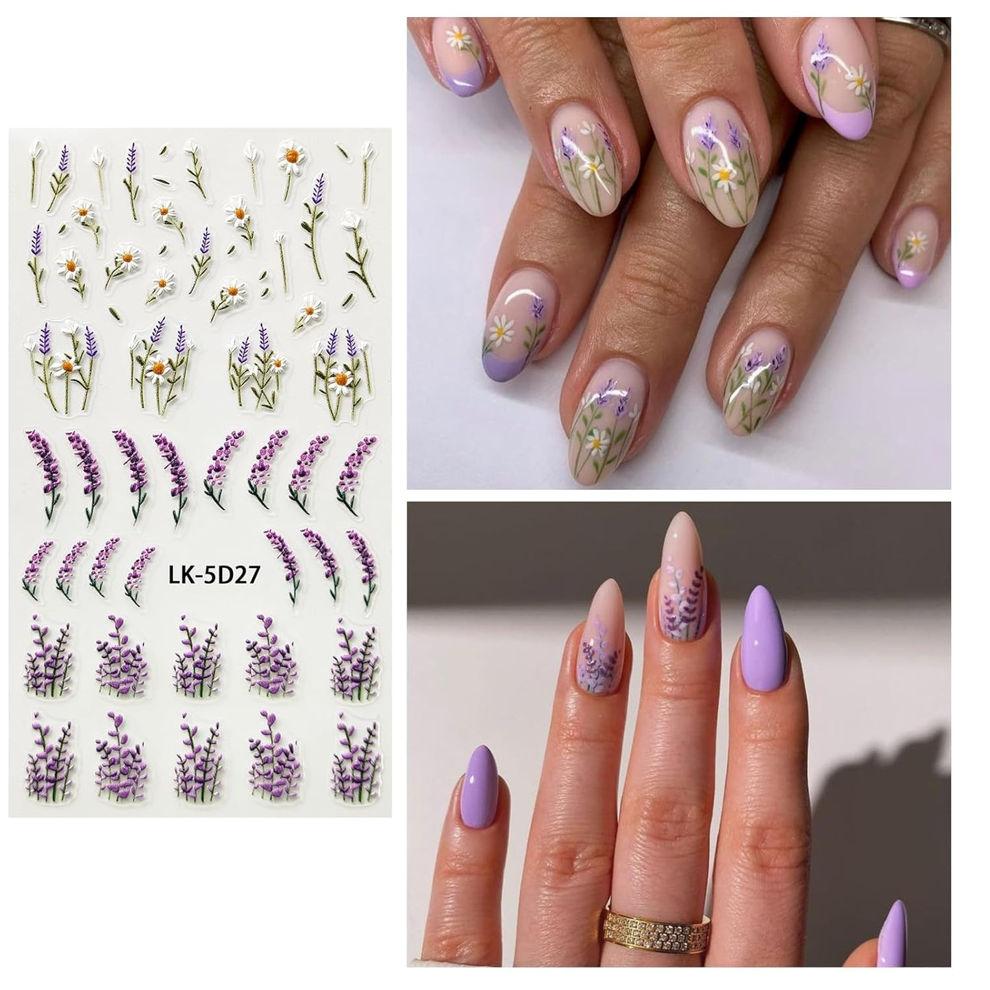 Flower Nail Art Stickers 5D Embossed Flower Nail Decals Spring Summer Pink Flowers Nails Design 3D Self-Adhesive Accessories for Women Nails DIY Decoration(6 Sheets)-Velvo Beauty