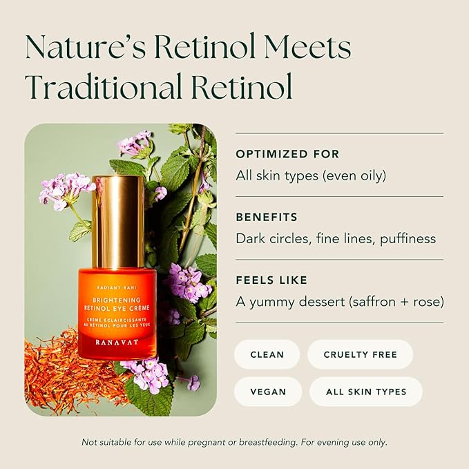 RANAVAT Brightening Retinol Eye Cream - Anti Aging Eye Cream and Dark Circle Corrector to Help Target Fine Lines - Enriched with Micro-Encapsulated Retinol, Bakuchi Seed, & Saffron (0.5 oz)-Velvo Beauty