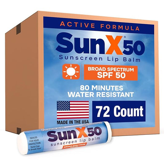 CoreTex Sun X 50 Lip Balm SPF 50 (Bulk Pack of 72) - Lip Sunscreen SPF 50 Water Resistant Up To 80 Minutes and Free Parabens & Oxybenzone - Broad Spectrum (UVA/UVB) Protection-Velvo Beauty