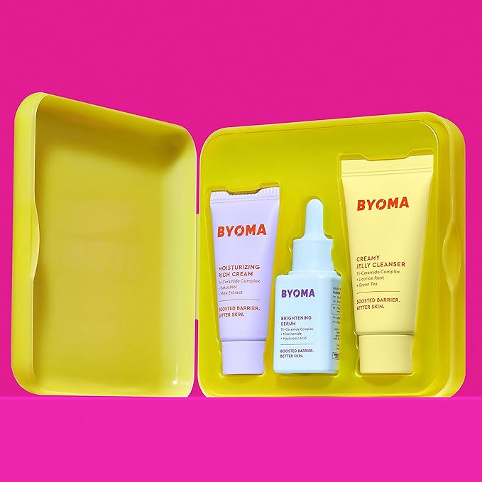 BYOMA So Bright Set - Barrier Repair Skincare Set for Brighter Skin - Creamy Jelly Cleanser, Brightening Face Serum & Ceramide Face Moisturizer - Alcohol Free Skin Care - 30ml, 15ml, 15ml-Velvo Beauty