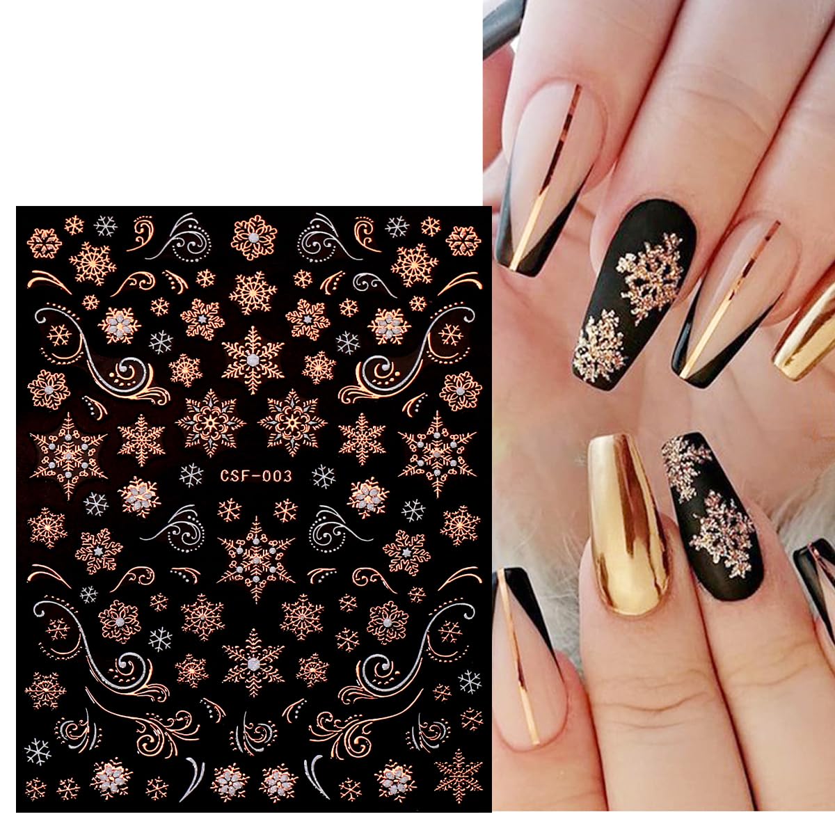 JMEOWIO 9 Sheets Christmas White Glitter Nail Art Stickers Decals Self-Adhesive Snowflake Winter Holiday Rose Gold Nail Supplies Nail Art Design Decoration Accessories-Velvo Beauty