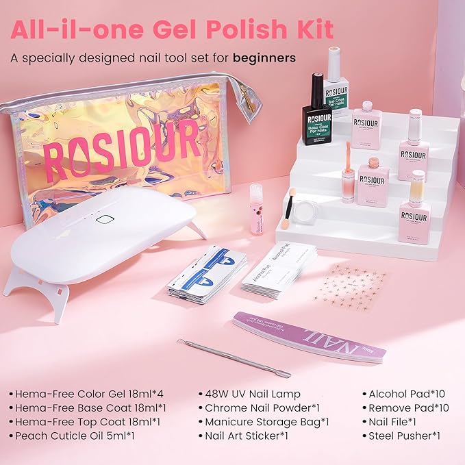 Jelly Gel Nail Polish Kit with U V Light, Hema-Free Milky Jelly White Pink Nude Orange Gel Polish Set with Base & Top Coat Chrome Nail Powder, 4 Colors Mini Salon Nail Art Starter Gift for Women Girl-Velvo Beauty