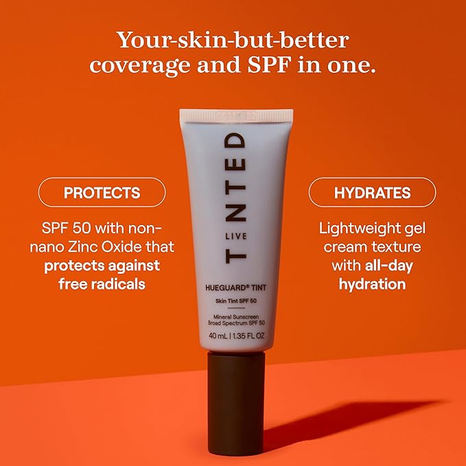 Live Tinted Hueguard Skin Tint SPF 50 - Tinted Mineral Sunscreen with Light-Medium Buildable Coverage With a Hydrating and Radiant Finish - Water and Sweat Resistant, 1.35 fl oz - Shade 03-Velvo Beauty