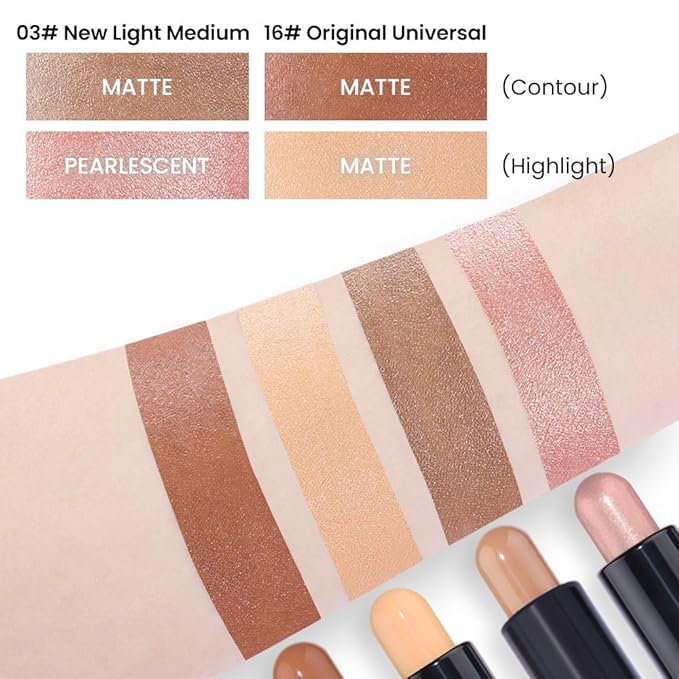 evpct 2in1 Face Shaping & Contouring Stick Cream Contour Concealer Bronzer Stick Makeup Kit for Face Highlighter Makeup Stick contorno maquillaje de maquillaje, NEW Light Medium + ORIGINAL Universal-Velvo Beauty